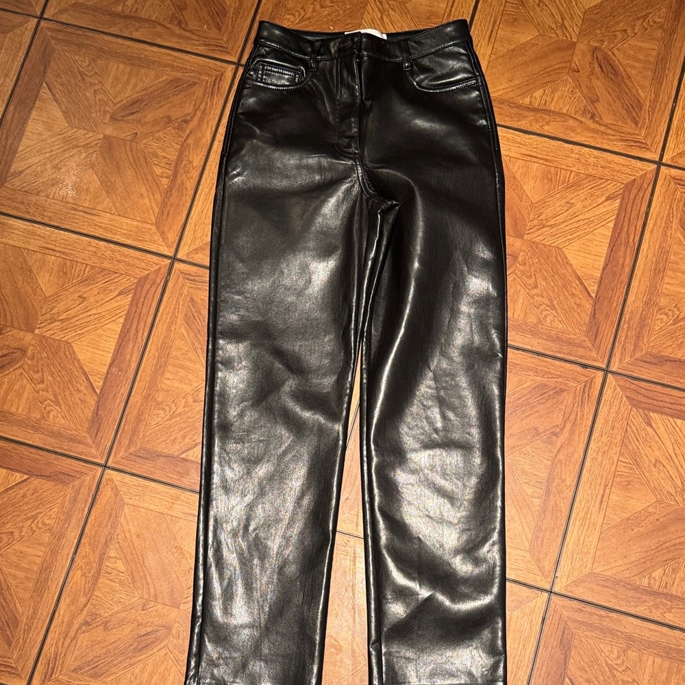 Aritzia The Melina Black Faux Leather Straight-Leg Pants
